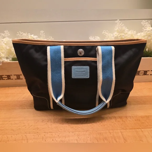 Coach Hamptons Weekend Expandable Tote Bag Small Black Nylon Y2K - Picture 11 of 14